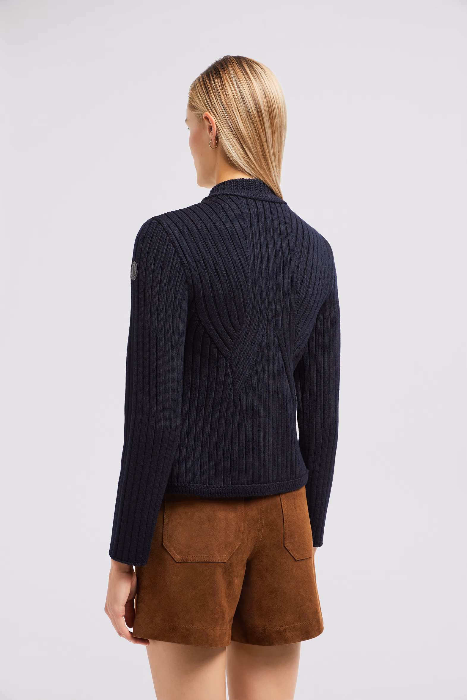 Padded Wool Cardigan Women Navy Blue Moncler 5